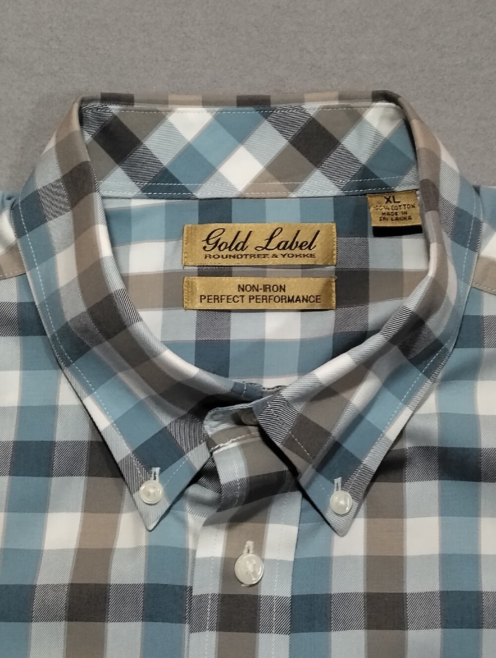 Roundtree & Yorke Button Up Men's XL Short Sleeve Gold Label Non Iron Polo Shirt - Picture 5 of 6
